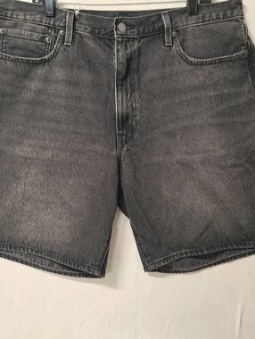 Levi's 468 Big E Men’s Loose Jean Shorts Size 38x8 Faded Black Wash Zipper Fly